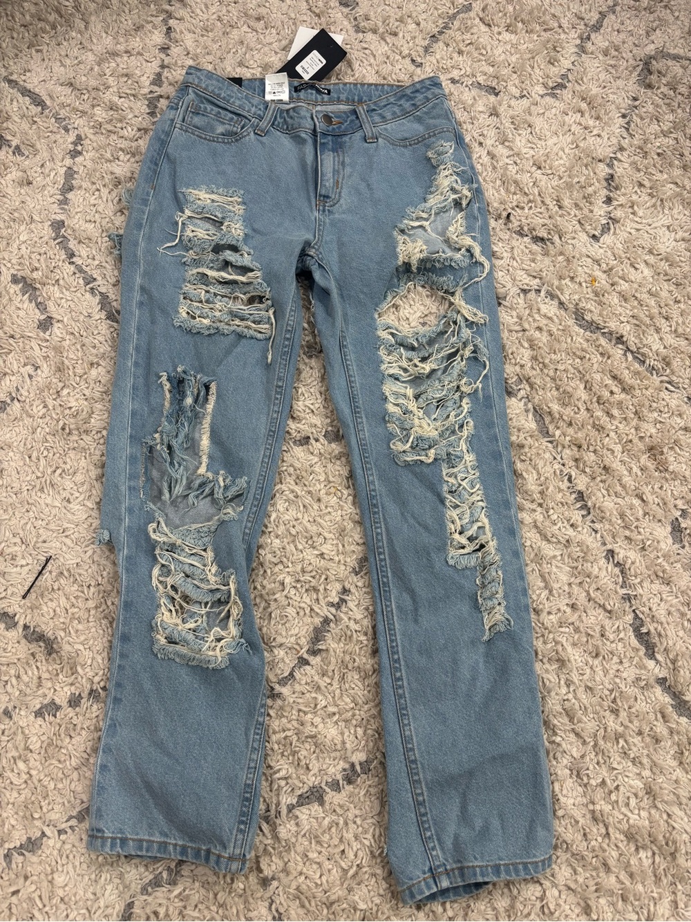Fashion Nova Light Blue Distressed Straight Leg Jeans